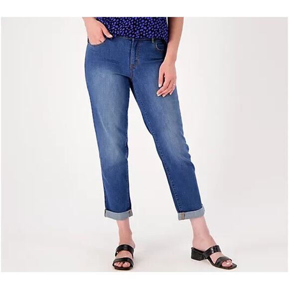 LOGO BY LORI GOLDSTEIN NEW $74 Boyfriend Jean Dark Wash Size 26WP - Picture 1 of 3